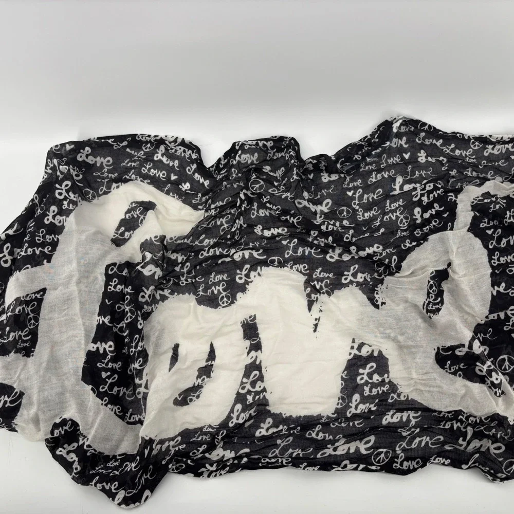 Made of Me Black White Love Peace Sign Graphic Oversized Wrap Scarf 80x28